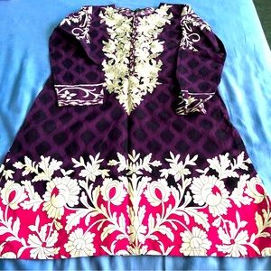Lime Light Pakistani Kurta Embroidered Neckline Pink/Purple/White